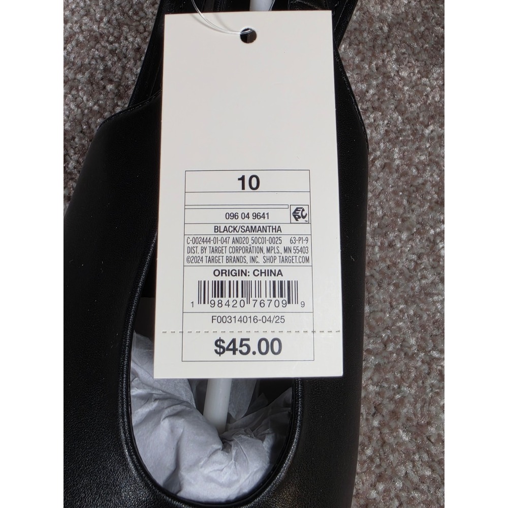 A New Day Samantha Black Slingback Pointed Toe Gold Kitten Heel Size 10 NEW - Picture 2 of 7